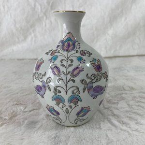 Vintage Porcelain Toyo Bird Floral  Purple Ribbon Design Vase Asian